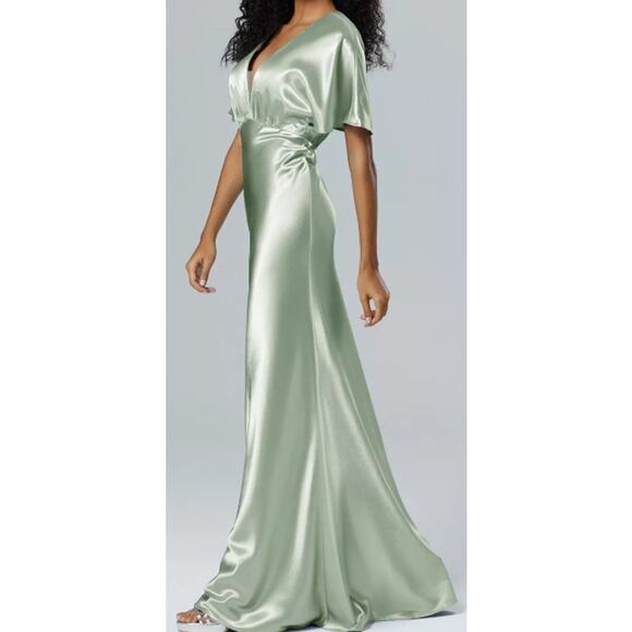 AW BRIDAL SZ 6 S sage green satin Otthild bridesmaid formal maxi dress NEW b91 - Picture 3 of 5